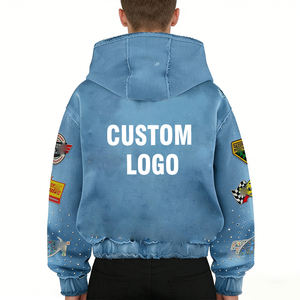 هودي رجالي ثقيل الوزن 100% قطن مع تطريز وطباعة DTG مخصصة وسحاب وحجارة الراين بتصميم ملابس الشارع - Product Image 2