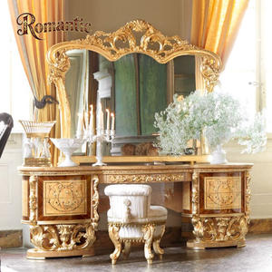 ロイヤルフレンチスタイルの豪華なクラシック寝室用ドレッシングテーブル、引き出し、鏡、天然木目、金色の無垢材、アンティーク、ヴィンテージ - Product Image 2