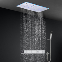 Ensemble de douche Bluetooth pour salle de bain avec système de pommeau de douche LED effet pluie et cascade, et mitigeur thermostatique