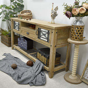 Console longue en bois massif sculpté, design rustique et antique, pour entrée, hôtel, salon - Product Image 4