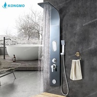 Ensemble de douche thermostatique mural en acier inoxydable 304 chromé brossé, double poignée, avec pommeau de pluie en céramique, pour usage hôtelier, doux et silencieux