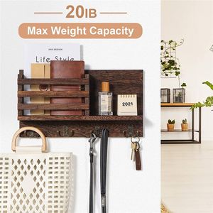 Porte-courrier mural en bois, organisateur de trieurs de courrier avec 4 crochets à Double clé - Product Image 3