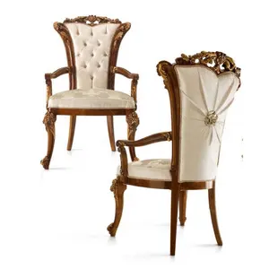 Rococo — meuble chaise de salle à manger en tissu blanc, mobilier de luxe sculpté en bois