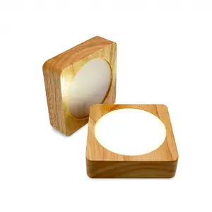 8.5x8.5cm quadrado carvalho base de madeira 2.5cm altura para cristal, resina acrílica decoração luz led branco frio com cabo USB