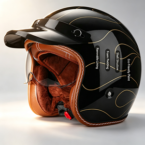 <span class=keywords><strong>Casco</strong></span> de Motocicleta Abierto 3/4 Retro <span class=keywords><strong>Vintage</strong></span> con Certificación DOT, Visera Doble Antivaho, Carcasa de ABS, Acolchado de EPS, Estilo Cafe Racer y Scooter - Product Image 3
