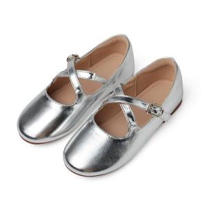Zapatos planos Mary <span class=keywords><strong>Jane</strong></span> con correa cruzada metálica dorada para niñas, zapatos de vestir con punta cuadrada para niños - Product Image 2