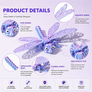 Jouet anti-stress libellule articulée en PLA imprimé en 3D sur mesure, modèle d'insecte entièrement articulé, ornement créatif pour décoration de bureau - Product Image 2