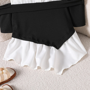 Conjunto de 2 Piezas para Niñas Grandes con Diseño de Capas y Volantes, Top con Hombros Descubiertos y Pantalones Anchos para Uso Diario, Casual o de Fiesta - Product Image 5