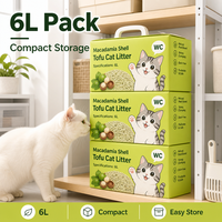 Litière pour chat en tofu de coque de noix de macadamia, 6L, sans odeur, micro-poussière, forme de granulés beiges, facile à ramasser, pour toutes les races de chats - Meilleure vente