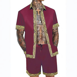 <span class=keywords><strong>Abbigliamento</strong></span> da <span class=keywords><strong>uomo</strong></span> leggero e <span class=keywords><strong>Casual</strong></span> da <span class=keywords><strong>uomo</strong></span> con stampa hawaiana completo in due pezzi per Waffle da vacanza al mare - Product Image 3