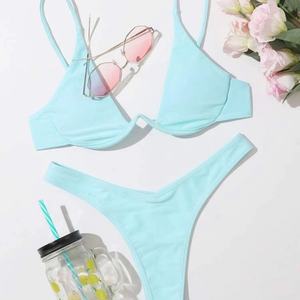 ชุดบิกินี่สีน้ำตาลคอวีแบบผูกเชือก ทรงสามเหลี่ยม 2 ชิ้น พร้อมฟองน้ำเสริมทรง  ลายพิมพ์  ชุดว่ายน้ำชายหาด - Product Image 6