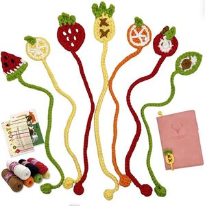 Kit <span class=keywords><strong>de</strong></span> <span class=keywords><strong>crochet</strong></span> fait main <span class=keywords><strong>pour</strong></span> débutants, 5 marque-pages fruits, tutoriels vidéo faciles, <span class=keywords><strong>pour</strong></span> adultes/femmes, DIY <span class=keywords><strong>de</strong></span> Noël - Product Image 1