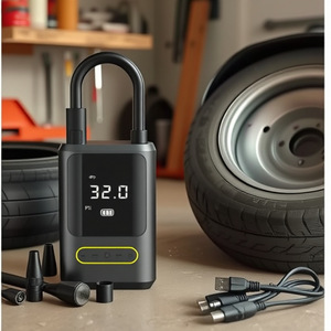 Inflador de neumáticos portátil de 12V con pantalla LCD, bomba de aire para coche con carga inalámbrica para bicicleta y vehículo eléctrico - Product Image 1