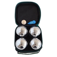Lot de 4 boules de pétanque en acier argentées avec sac de transport en nylon personnalisé pour le plaisir en extérieur et au jardin