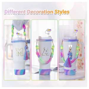 Set di Accessori per Tumbler da 40Oz, 30Oz, 20Oz, Regalo per Ragazze Adolescenti, Decorazioni per Tumbler con Manico, Cannuccia Arcobaleno e Toppe - Product Image 5