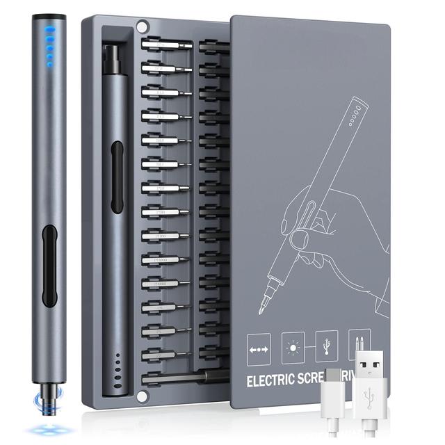 Professional Mini LED Light Electric Screwdriver with 28 Magnetic Bits for DIY Precision Repair of Phones & Watches