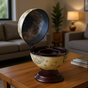 Estante para vinos con forma de globo terráqueo, diseño vintage de madera, almacenamiento para bar, forma redonda, decoración para fiestas - Product Image 2