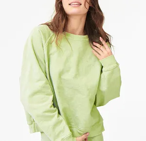 Respetuoso del medio ambiente, camisetas de las mujeres de algodón orgánico, cuello redondo sudadera venta al por mayor de cáñamo en relieve con capucha fabricante