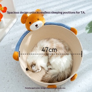 <span class=keywords><strong>Lit</strong></span> pour animaux <span class=keywords><strong>de</strong></span> compagnie en coton à thème ours, mignon et confortable, pour chiens et chats <span class=keywords><strong>de</strong></span> petite et moyenne taille, design rond respirant et rafraîchissant pour toutes les saisons - Product Image 6