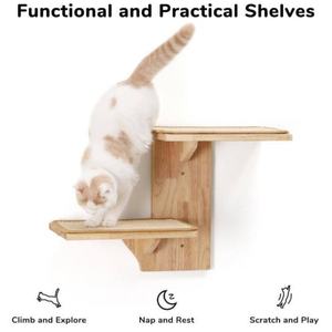 Étagères murales pour chats, meubles en forme d'arbre, étagère flottante murale pour chats avec tapis en sisal, perchoir en bois pour chats, adapté pour grimper, jouer et s'endormir - Product Image 3