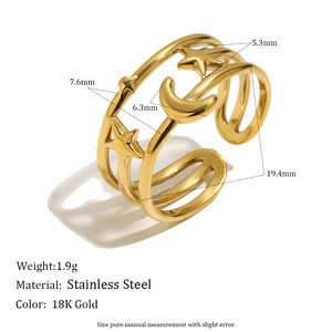 <span class=keywords><strong>แหวน</strong></span>สแตนเลสสตีลชุบทอง 18K รูปดาวห้าแฉกไขว้กัน ดีไซน์หรูหราเข้าได้กับทุกชุด สำหรับผู้หญิง ยี่ห้อ Mengjia สไตล์ยุโรป-อเมริกัน - Product Image 2