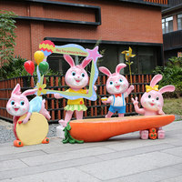 Sculpture de lapin de dessin animé assis en plastique renforcé de fibres de verre, grandes décorations pour maternelle, centre commercial, hôtel