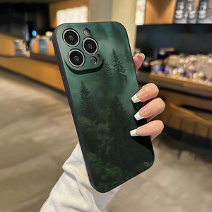 <span class=keywords><strong>Coque</strong></span> de téléphone portable à bord droit avec impression de forêt verte nocturne, de brouillard et d'arbres pour <span class=keywords><strong>iPhone</strong></span> X Xr Xs <span class=keywords><strong>11</strong></span> 12 13 14 15 16 17 <span class=keywords><strong>Pro</strong></span> <span class=keywords><strong>Max</strong></span> - Product Image 2