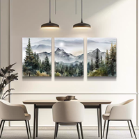 Art mural Forêt de pin de Montagne Brumeuse, triptyque 3 panneaux, impression sur toile de paysage, décoration nordique pour salon, peinture décorative pour la maison