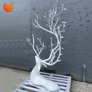 Tượng điêu khắc cây nai bằng kim loại trắng hiện đại, kỹ thuật vẽ sơn, trang trí sân vườn ngoài trời, khách sạn, nghệ thuật lắp đặt, đồ trang trí cảnh quan - Product Image 3