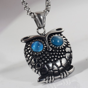 Owl Animal Pendant 32MM Sapphire Inlay <b>Titanium</b> Steel Necklace For Women Everyday Wear - Product Image 1