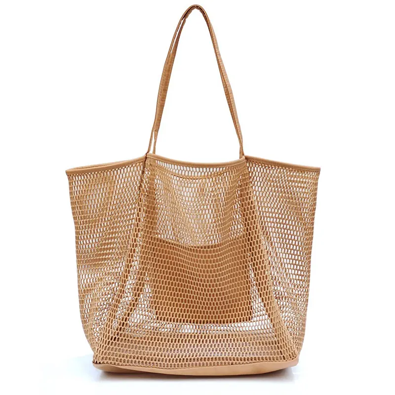 Hot selling Women Foldable Mesh Shoulder Bag Portable Travel Mesh Beach Tote Bag for Picnic Vacation