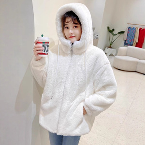 Women's Faux Fur <b>Coat</b> <b>Thick</b> Warm Rabbit Fur Short Loose Style Apricot White Pink <b>Winter</b> Fashion Outerwear - Product Image 2