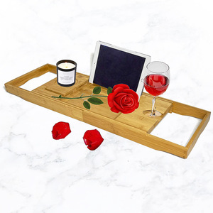 Wooden Bathtub Shelf With Wine Glass Holder And <b>Tablet</b> <b>Stand</b> <b>For</b> Bathroom Use - Product Image 1
