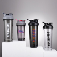 Nouveau 2024 Bouteille d'Eau Sportive Transparente en Plastique Moderne 500 ml 16oz, Sans BPA, avec Mélangeur et Logo Personnalisé pour Gym, Bouteille Shaker à Protéines