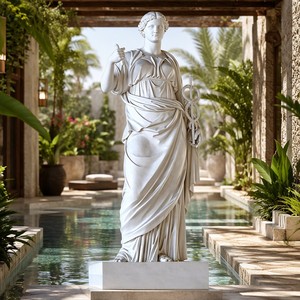 Sculpture personnalisée de la déesse Hygieia en marbre - Divinité classique de la santé sur mesure avec caducée et serpe pour intérieurs de luxe - Product Image 4
