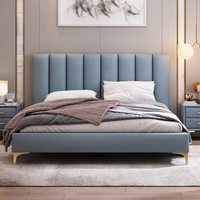Tête de lit double en tissu et pin, design nordique moderne et luxueux, avec panneau arrière pour chambre principale et petit appartement