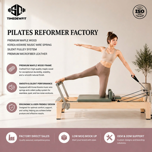 Machine de Pilates Reformer en bois de chêne avec logo personnalisé, beige, Body Balanced SQOA01, garantie de 3 ans - Product Image 1