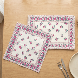 Eco-Friendly Jaipur Rectangle Hand Block Print <b>Pink</b> Table Mats & Napkin - Product Image 3