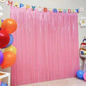 <strong>Macarons</strong> Pink 1*2 Meters Foil Fringe Curtain Backdrop Glitter Wall Scene Layout for Wedding Birthday Party <strong>Decorations</strong> - Product Image 4