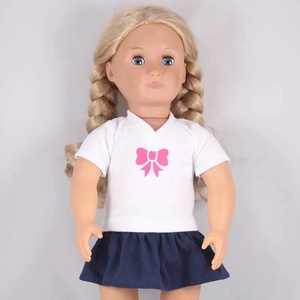 Vestiti per Bambole Americane da 43cm, Completo in Denim Tre Pezzi: T-shirt, Giacca e Gonna per Bambole Baby Bew e Rebron da 18 Pollici, Giocattoli Regalo per Bambini - Product Image 3