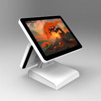 Terminal POS Android de pantalla dual, tableta de 15 pulgadas, todo en una pantalla táctil, sistema POS Android/software POS para restaurante