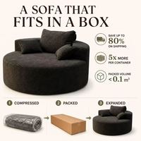 Fauteuil paresseux rond en velours côtelé, confortable, compressé sous vide, canapé de sol tout en mousse pour lecture, jeux, studio, petit appartement