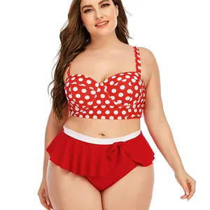 2024 Sexy Polka Dot Bade bekleidung Frauen Retro Boho Volant Falbala Bikini Set mit hoher Taille Brasilia nischer Badeanzug Badeanzug Schwimmen XXXL