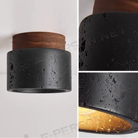 Plafonnier moderne en pierre noire avec dessus en bois, lampe décorative d'intérieur
