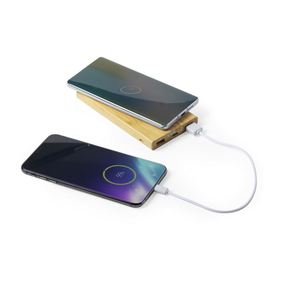 แบตสำรองพกพาแบบไร้สาย OEM ผลิตจากไม้ไผ่ลายนูน เป็นมิตรกับสิ่งแวดล้อม กำลังไฟ 5W ความจุ 6000mAh ช่องเสียบ USB Type C 2 ช่อง สำหรับใช้เป็นของขวัญส่งเสริมการขายทางธุรกิจ - Product Image 1