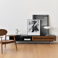 Mueble de TV de Madera Ecológico de Estilo Moderno de Mediados de Siglo con 4 Gabinetes de Almacenamiento, Diseño Ajustable para Sala de Estar, Dormitorio, Hotel y Comedor