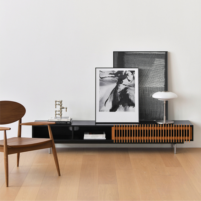 Mid-Century Modern Eco-Friendly Wooden TV Stand with 4 Storage Cabinets Adjustable Design for Living Room Bedroom Hotel & Dining