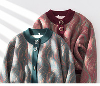 Personnes d'âge moyen et âgées veste imprimée chaude femme rembourré grand-mère pull cardigan maman pull en tricot