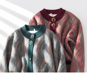 Chaqueta con estampado cálido para personas de mediana edad y ancianos, suéter acolchado para mujer, cárdigan, suéter de punto para mamá - Product Image 3