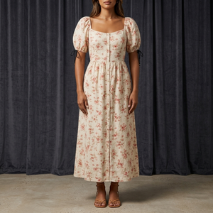Wholesale Women's Floral Print Knee-Length Sleeveless A-Line Office <b>Dress</b> Tight Waist O-Neck 100% VISCOSE Washable Breathable - Product Image 1